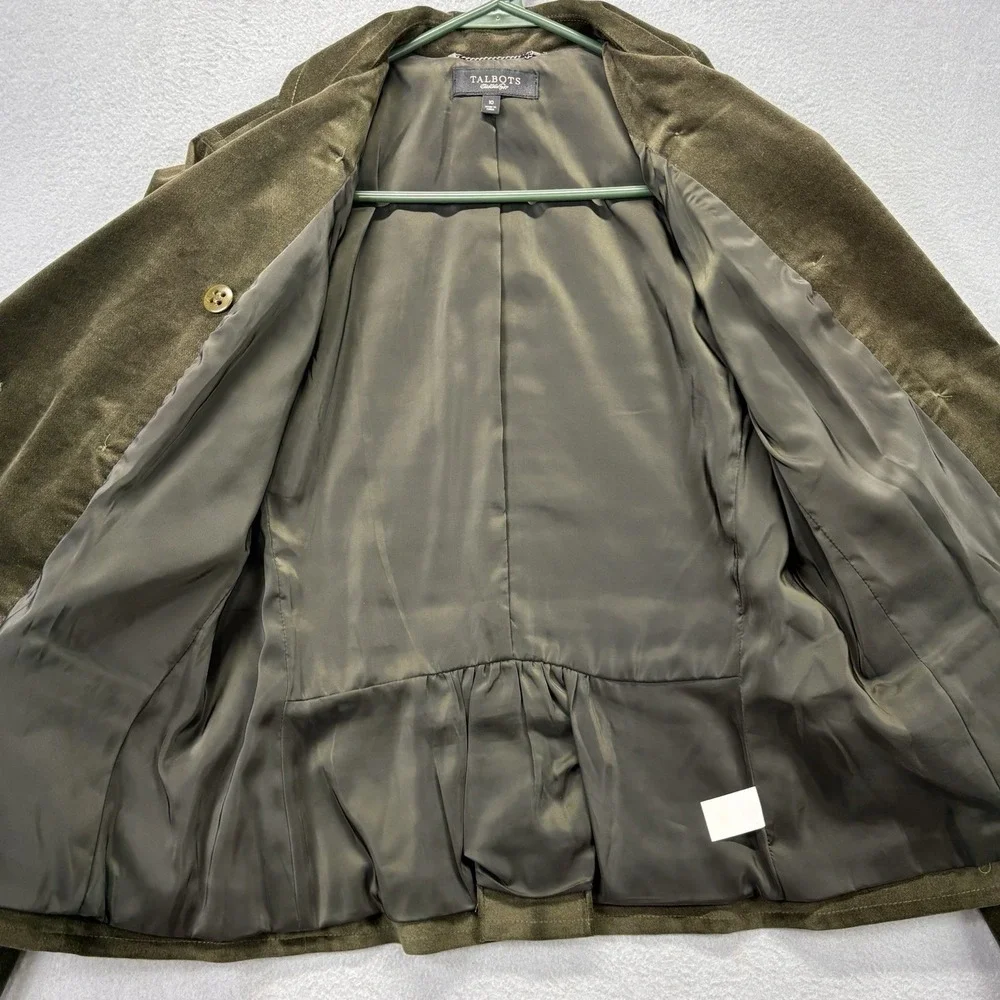 Talbots Velvet Military Button Jacket‎ Blazer Olive Green Womens 10 Quiet Luxury